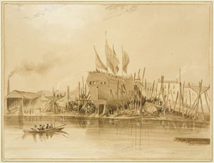 Östra Wapping Dock, lansering av "Avon", 1826 av Thomas Leeson the Elder Rowbotham