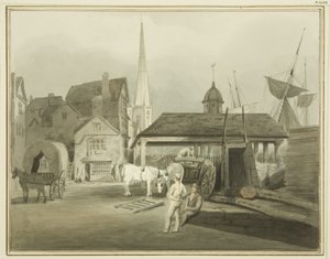 North-East End of King Street, som visar Welsh Market 1802 (akvarell på papper) av Thomas Leeson the Elder Rowbotham