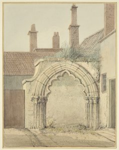 Old Gateway to Prebendal House från Cloisters of Bristol Cathedral (akvarell på papper) av Thomas Leeson the Elder Rowbotham