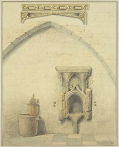 Piscina, Frieze and Spandrels in Courtyard of 131 Temple Street (penna och akvarell på papper) av Thomas Leeson the Elder Rowbotham