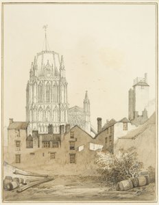 Redcliffe Church och en del av Redcliffe Hill med Shot Tower (akvarell på papper) av Thomas Leeson the Elder Rowbotham