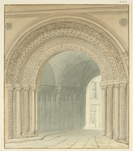 Södervy av College Gateway, Bristol Cathedral (penna och akvarell på papper) av Thomas Leeson the Elder Rowbotham