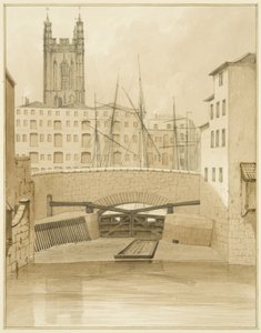 Stenbroen visade slussar (penna och akvarell på papper) av Thomas Leeson the Elder Rowbotham