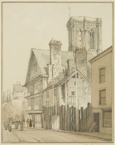 Temple Street, som visar Tower of Temple Church (akvarell på papper) av Thomas Leeson the Elder Rowbotham