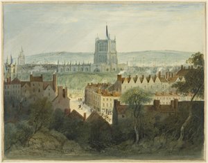 The Cathedral, College Green och College Street (akvarell på papper) av Thomas Leeson the Elder Rowbotham