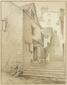 Stegen som förbinder Griffin Lane och Church Lane (akvarell på papper) av Thomas Leeson the Elder Rowbotham