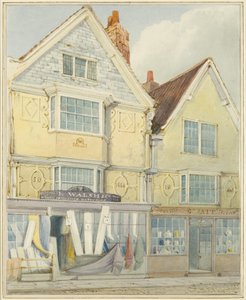 Två gamla hus på norra sidan av Castle Street (penna och akvarell på papper) av Thomas Leeson the Elder Rowbotham