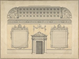 Design för sektion av ett rokokorum, med ett tak och dekorerade korintiska..., ca.1750. av Thomas Lightoler.