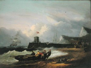 Dra en båt iland utanför Dovers hamn av Thomas Luny