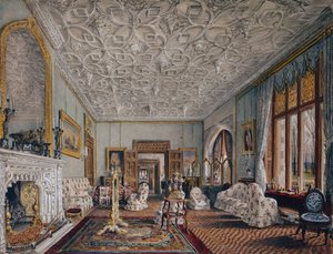Salongen i gotisk stil, ca 1850 (akvarell) av Thomas Mann Baynes