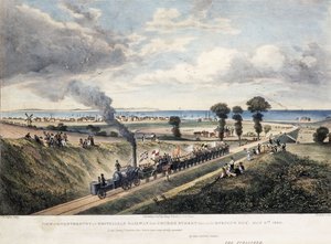 Utsikt över Canterbury och Whitstable Railway från Church Street, tagen på invigningsdagen den 3 maj 1830, ca. 1830
