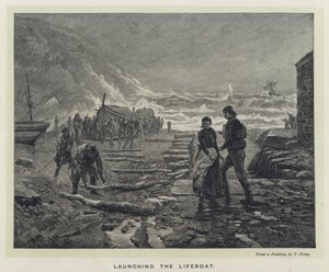 Sjösättning av livbåten (gravyr) av Thomas Marie Madawaska Hemy