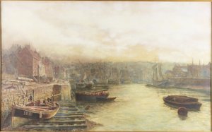 River Wear, North Bank ser västerut från Customs House (akvarell på papper) av Thomas Marie Madawaska Hemy