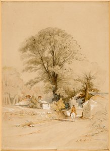 Landskapsgata med ryttare (kroppsfärg) av Thomas Miles II Richardson