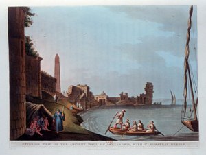 Exteriör vy av den antika muren i Alexandria, med Cleopatras nål, 1802.