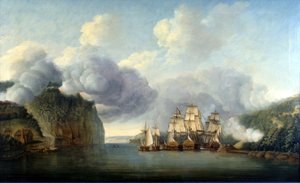 Tvingar fram en passage av Hudsonfloden, 9 oktober 1776 av Thomas Mitchell