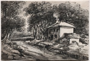 Landskap med Cottage recto, ca. 1820-talet.
