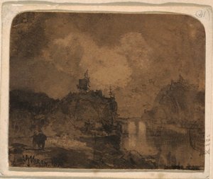 Teckning, Flodscen, Grand Canyon, Colorado, 1870 av Thomas Moran