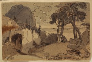 Teckning, Väg i bergslandskap, 1875 av Thomas Moran