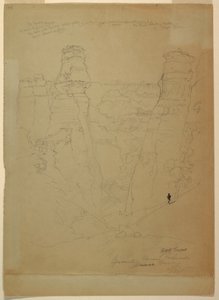 Teckning, Klipptorn i Muave [Muav] Canyon, Colorado, 1873 av Thomas Moran