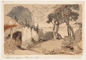 Väg i ett bergslandskap av Thomas Moran