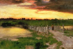 Den gamla bron över Hook Pond, 1907 av Thomas Moran