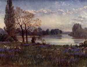 Kew Gardens: Looking up the Thames (färg litho) av Thomas Mower Martin