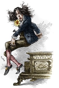 Tecknad film av Oscar Wilde (1854-1900), klädd i dandy, gjord under hans resa till USA 1882. Teckning av Thomas Nast (1840-1902) i "" Harper