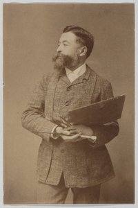 Tre fjärdedels porträtt av Thomas Nast med palett och pensel av Thomas Nast