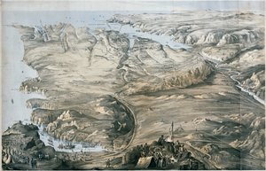 Panoramautsikt över förskansningen av Englands och Frankrikes allierade arméer före Sebastopol (litografi, tonad)