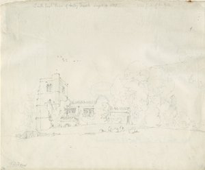 Arley Church: blyertsteckning, 4 september 1837 av Thomas Peploe Wood