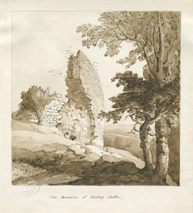 Audley - Heeley Castle: sepiateckning av Thomas Peploe Wood
