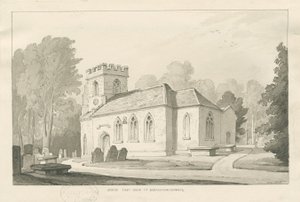 Barlaston Church: ritning med penna och tvätt, 1838 av Thomas Peploe Wood