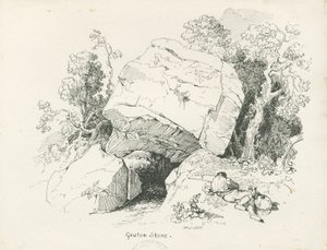 Biddulph - "Gawton Stone": ritning med penna och bläck, 1836 av Thomas Peploe Wood