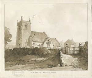 Bucknall Church: sepiateckning av Thomas Peploe Wood