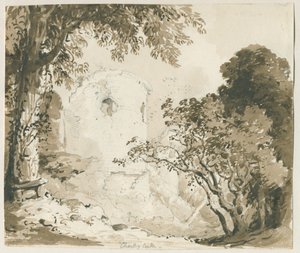 Chartley Castle: ritning med blyerts och tvätt, nd [1837-1838] av Thomas Peploe Wood
