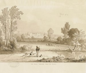 Colwich - The Mount Nunnery: sepiatvättteckning, 1837 av Thomas Peploe Wood