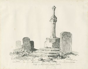 Korset på kyrkogården i Biddulph: penna och bläckritning av Thomas Peploe Wood