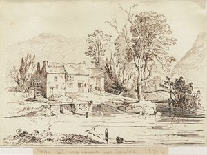 Dovedale - Thorpe Mill: penn- och sepiateckning