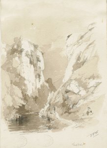 Dovedale - landskap: ritning med blyerts och tvätt, nd [1817-1845] (teckning) av Thomas Peploe Wood