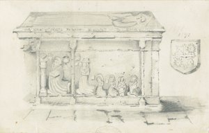 Eccleshall Church - Biskop Benthams grav: blyertsteckning, nd [1817-1845] av Thomas Peploe Wood