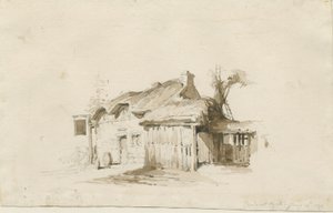 Fradswell - Cottage on Heath: ritning med blyerts och tvätt av Thomas Peploe Wood