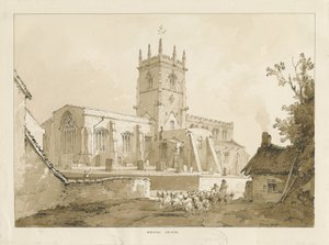Gnosall kyrka: tvättteckning, 1838 av Thomas Peploe Wood