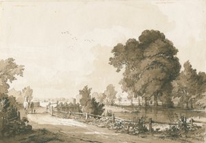 Great Haywood - Floodgates on the River Trent: penn- och sepiateckning, 17 juli 1838 av Thomas Peploe Wood
