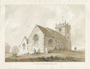 High Offley Church: sepiateckning av Thomas Peploe Wood