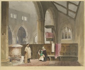 Interiör av Standon Church: akvarellmålning och [?mitten av 1800-talet] av Thomas Peploe Wood