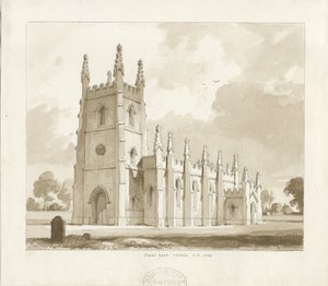 Perry Barr Church: sepiatvättteckning av Thomas Peploe Wood