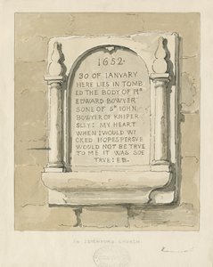 Seighford Church - Stentavla till Edward Bowyer: sepiateckning, nd [?1838] (teckning) av Thomas Peploe Wood