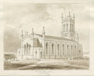 Shelton Church: sepiatvättteckning av Thomas Peploe Wood