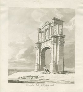 Shugborough - Triumfbåge: sepiateckning, 1836 av Thomas Peploe Wood